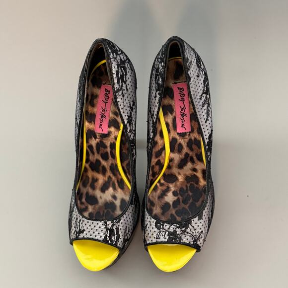 Betsey Johnson Yellow Leopard Print Platform Heels - Picture 2 of 6